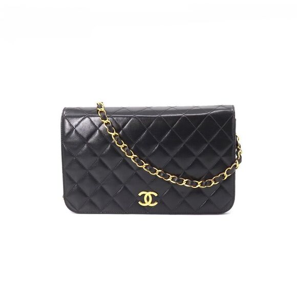 Chanel Metal Fittings Push Lock Chain Leather Black Gold Shoulder Bag - Picture 1 of 10